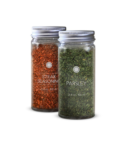 Parsley, seasoning and salt jars